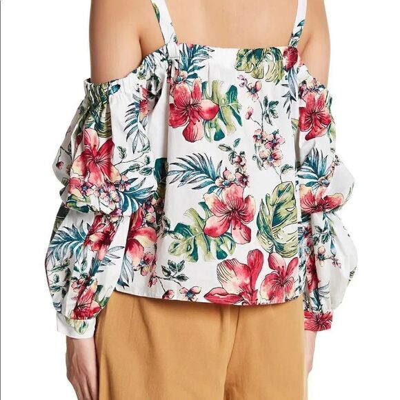 Nordstrom Lush Cold Shoulder Ivory Tropical Blouse - Picture 2 of 2